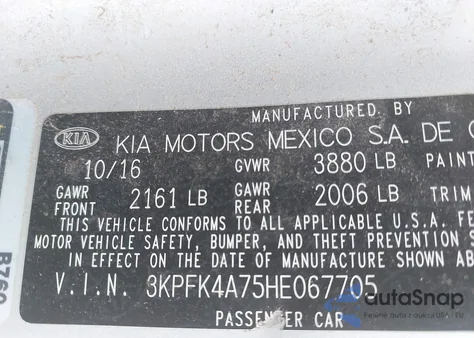 2017 Kia Forte Lx z USA, uszkodzony, nr VIN 3KPFK4A75HE067705